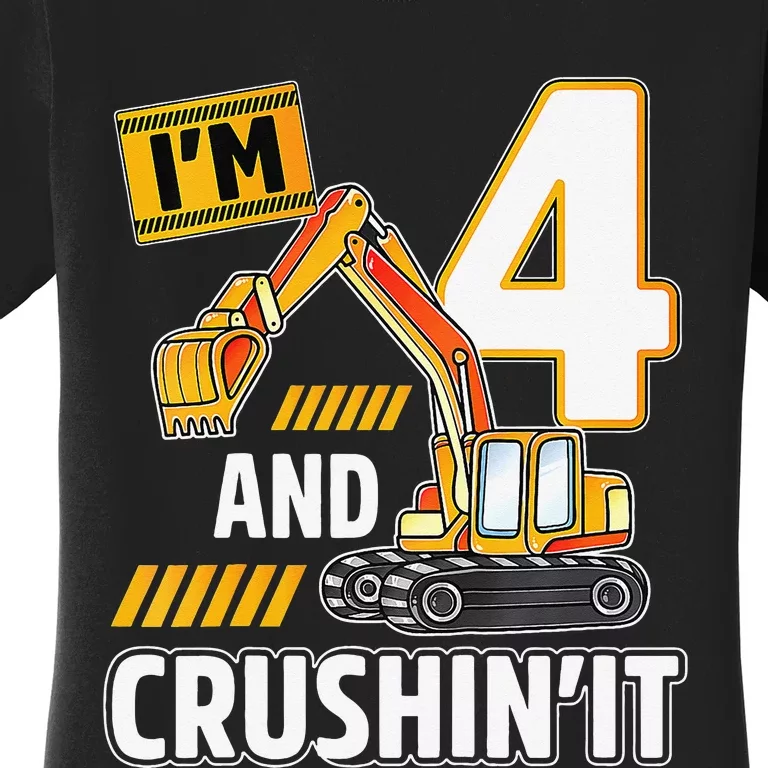 4 year old vehicles construction excavator Birthday 4th Women's T-Shirt