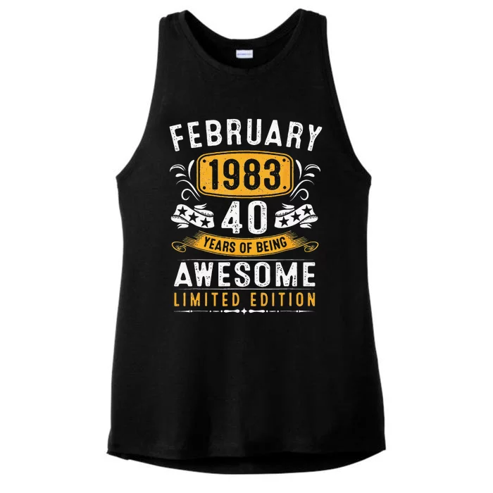 40 Years Old Gifts Vintage February 1983 40th Birthday Ladies Tri-Blend Wicking Tank