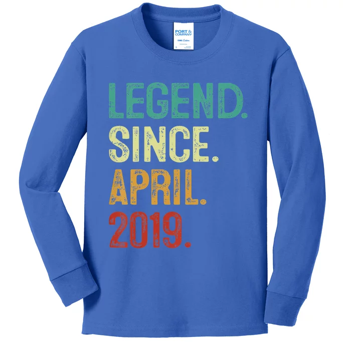 4 Years Old Legend Since April 2019 4th Birthday Kids Long Sleeve Shirt