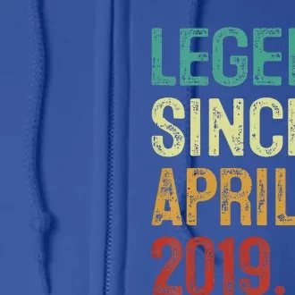 4 Years Old Legend Since April 2019 4th Birthday Full Zip Hoodie