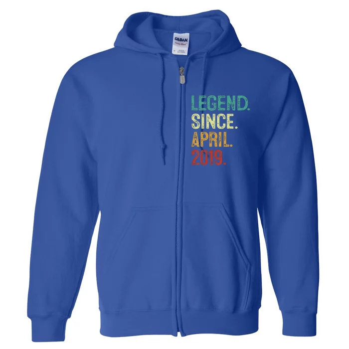 4 Years Old Legend Since April 2019 4th Birthday Full Zip Hoodie