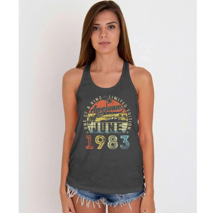 40 Year Old Awesome Since June 1983 40th Birthday Women's Knotted Racerback Tank