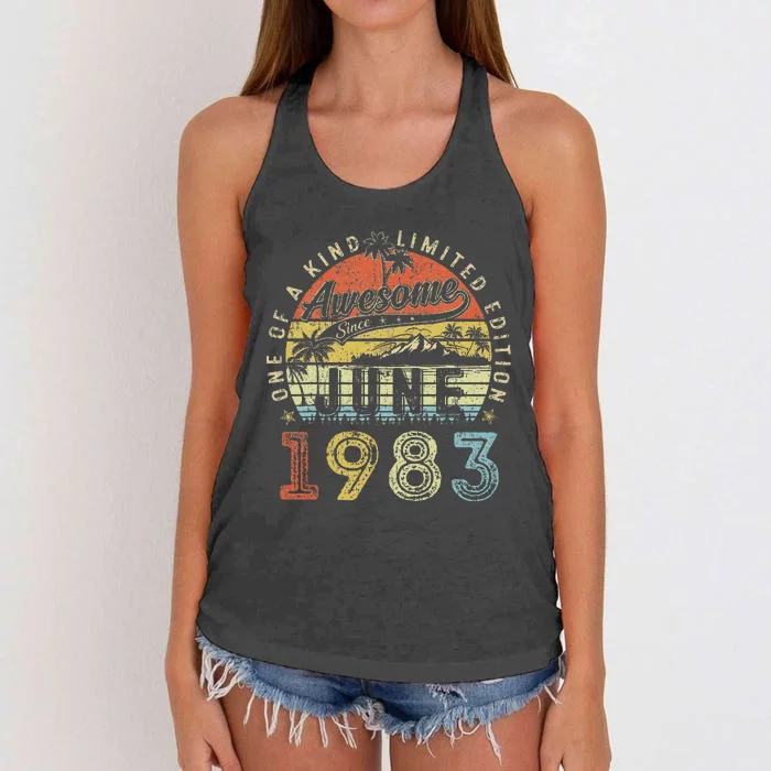 40 Year Old Awesome Since June 1983 40th Birthday Women's Knotted Racerback Tank