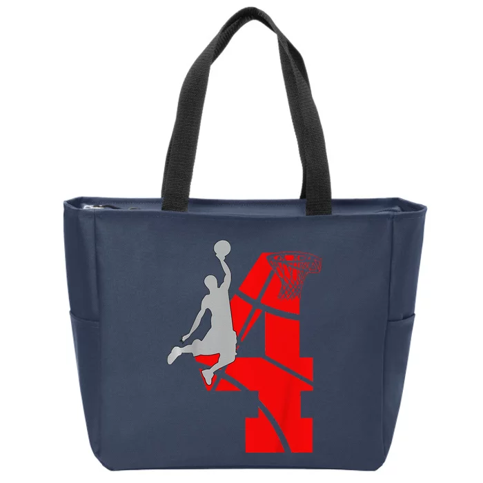 4 Year Old 4th Basketball Birthday Partytheme Zip Tote Bag