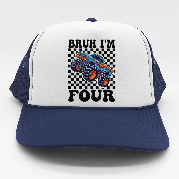 4 Years Old Boy Girl Bruh IM 4 Birthday Monster Truck Trucker Hat