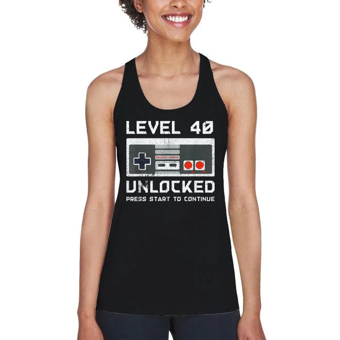 40 Year Old Forty Birthday Gift Level 40 Unlocked Gamer Women's Racerback Tank