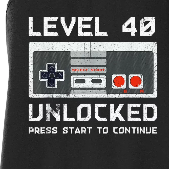 40 Year Old Forty Birthday Gift Level 40 Unlocked Gamer Women's Racerback Tank