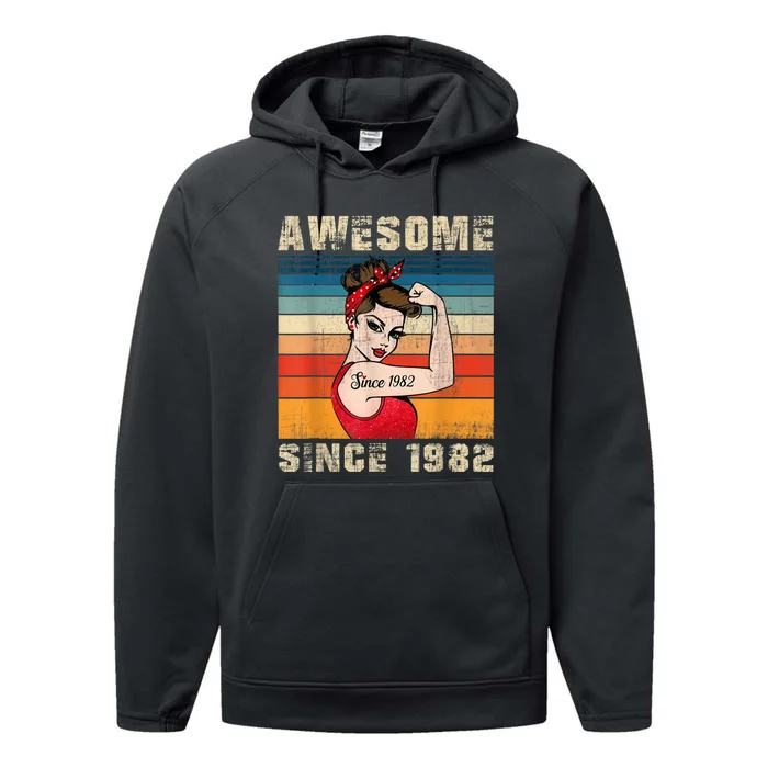 41 Year Old Awesome Since 1982 41st Birthday Gifts Wom.e.n Performance Fleece Hoodie