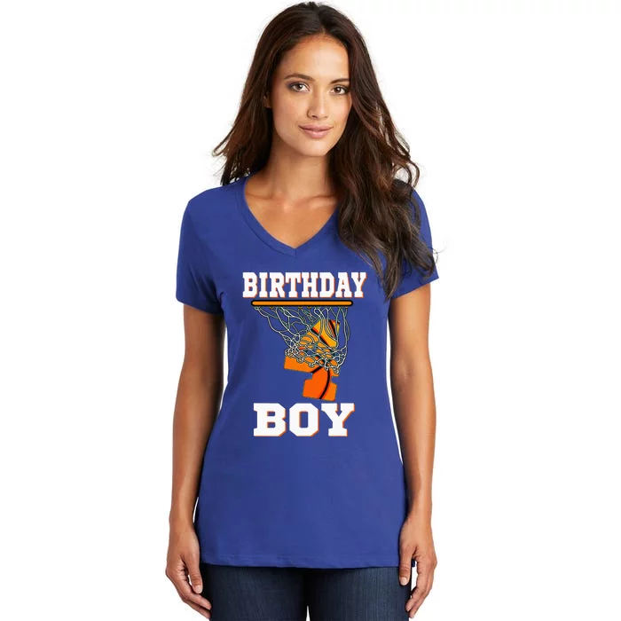 4 Years Old Basketball 4th Birthday Party Celebration Women's V-Neck T-Shirt