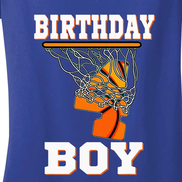 4 Years Old Basketball 4th Birthday Party Celebration Women's V-Neck T-Shirt