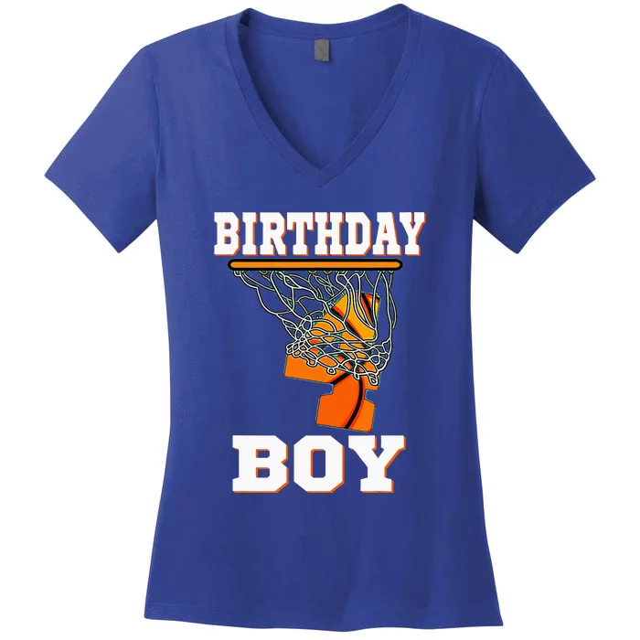 4 Years Old Basketball 4th Birthday Party Celebration Women's V-Neck T-Shirt