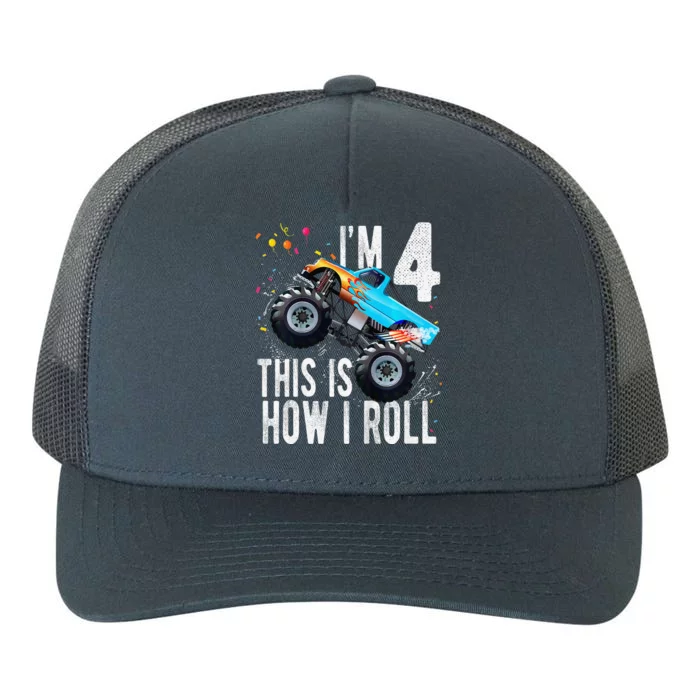 4 Year Old 4th Birthday Boy Monster Truck Car Yupoong Adult 5-Panel Trucker Hat