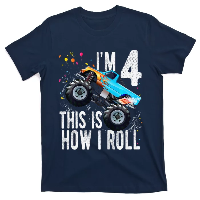 4 Year Old 4th Birthday Boy Monster Truck Car T-Shirt