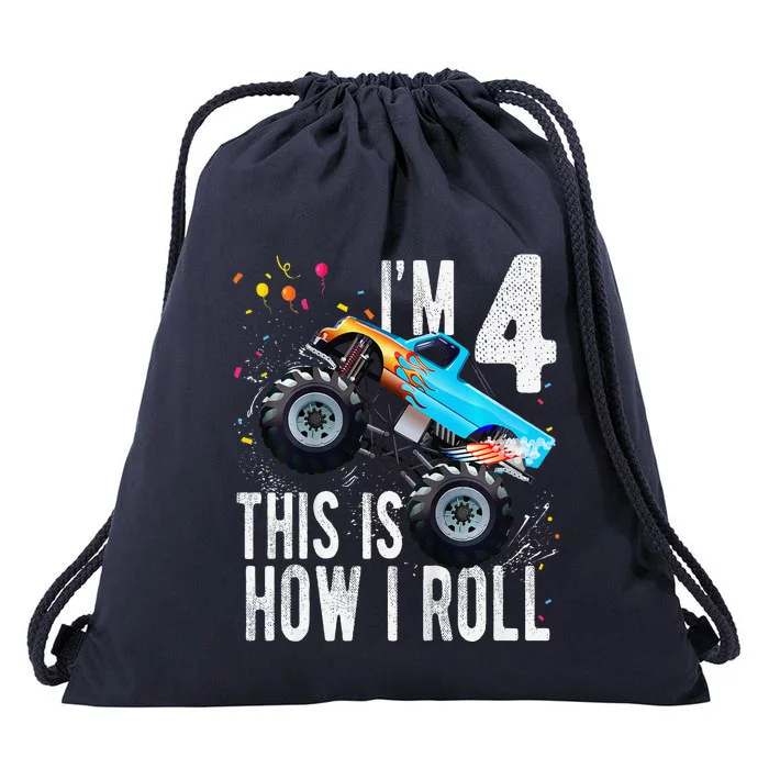 4 Year Old 4th Birthday Boy Monster Truck Car Drawstring Bag