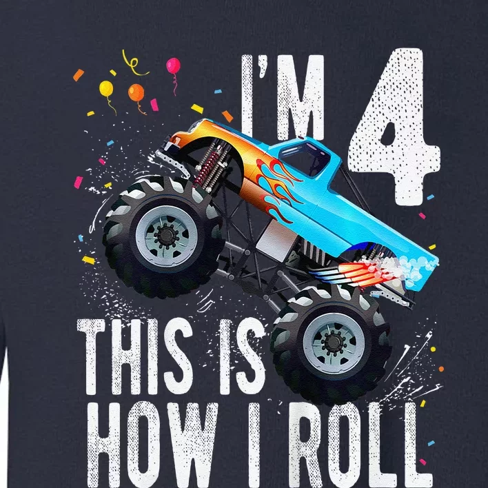 4 Year Old 4th Birthday Boy Monster Truck Car Toddler Sweatshirt