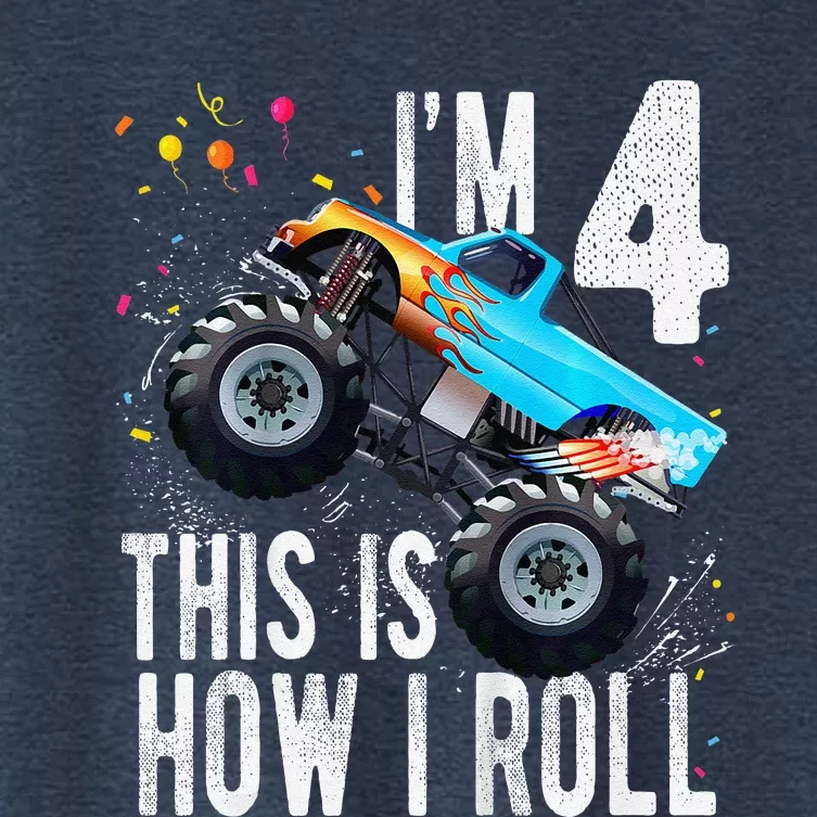 4 Year Old 4th Birthday Boy Monster Truck Car Women's Crop Top Tee