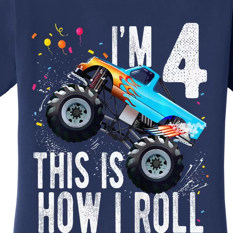 4 Year Old 4th Birthday Boy Monster Truck Car Women's T-Shirt