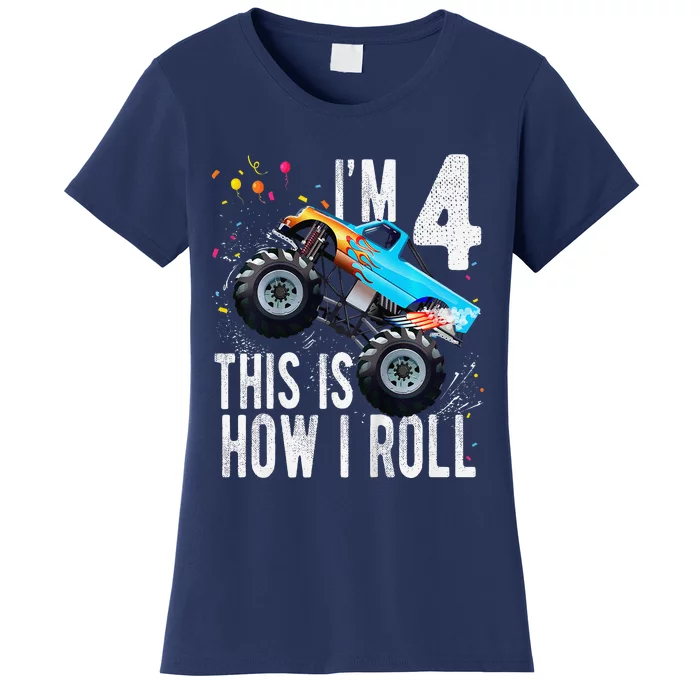 4 Year Old 4th Birthday Boy Monster Truck Car Women's T-Shirt