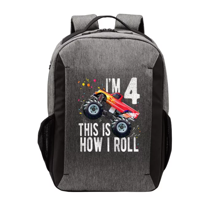 4 Year Old 4th Birthday Boy Monster Truck Car Vector Backpack