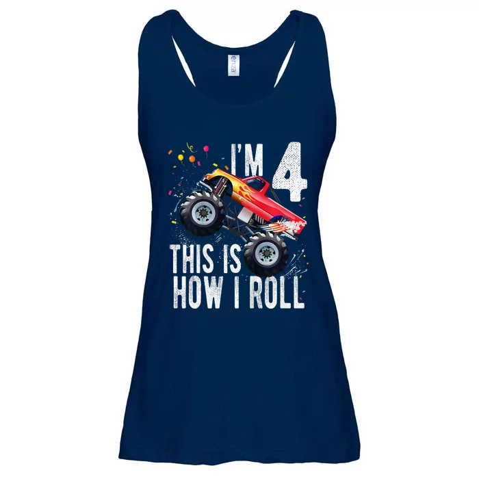 4 Year Old 4th Birthday Boy Monster Truck Car Ladies Essential Flowy Tank