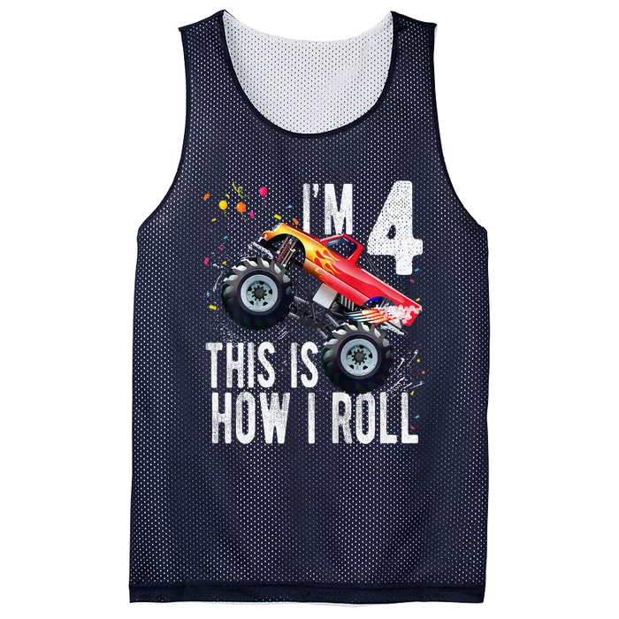 4 Year Old 4th Birthday Boy Monster Truck Car Mesh Reversible Basketball Jersey Tank