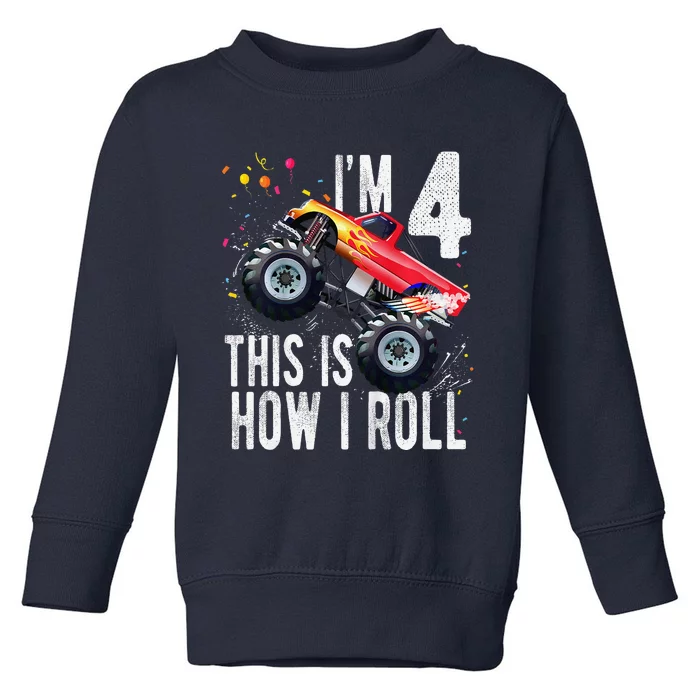 4 Year Old 4th Birthday Boy Monster Truck Car Toddler Sweatshirt