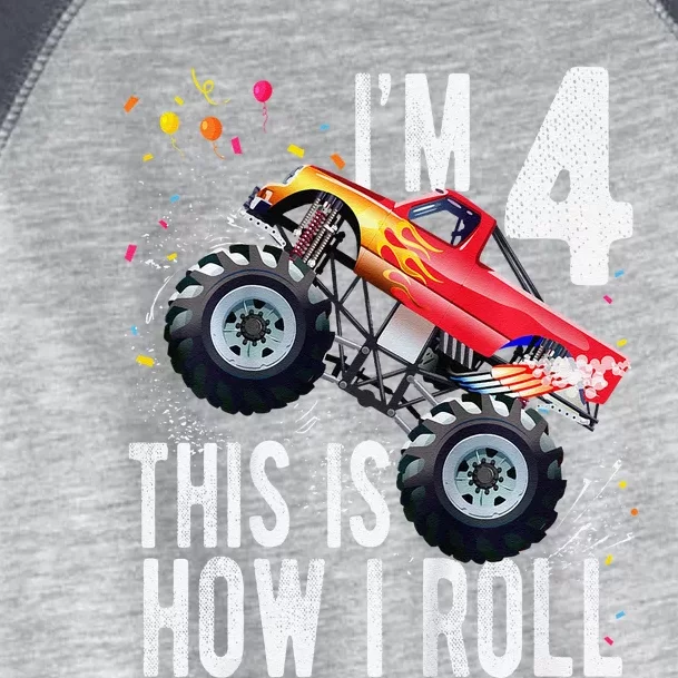 4 Year Old 4th Birthday Boy Monster Truck Car Toddler Fine Jersey T-Shirt