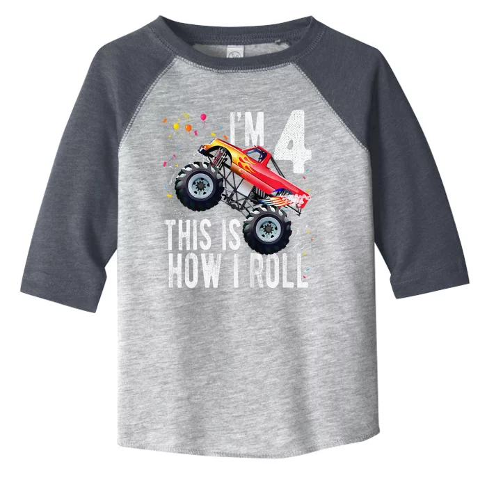 4 Year Old 4th Birthday Boy Monster Truck Car Toddler Fine Jersey T-Shirt