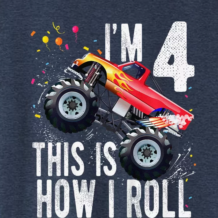 4 Year Old 4th Birthday Boy Monster Truck Car Women's Crop Top Tee