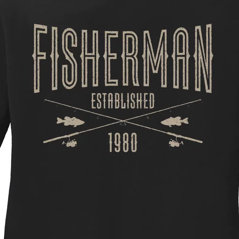 43 Year Old Fisherman Fishing 1980 43rd Birthday Cute Ladies Long Sleeve Shirt