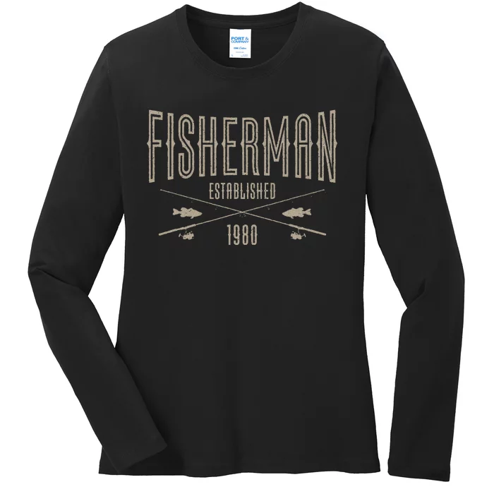 43 Year Old Fisherman Fishing 1980 43rd Birthday Cute Ladies Long Sleeve Shirt