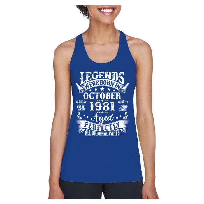 43 Years Old Legend Since October 1981 43rd Birthday Dad Women's Racerback Tank