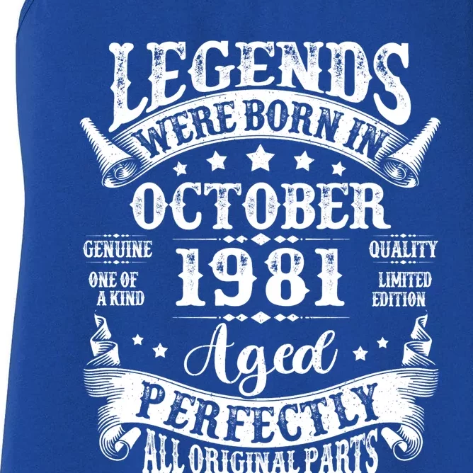 43 Years Old Legend Since October 1981 43rd Birthday Dad Women's Racerback Tank