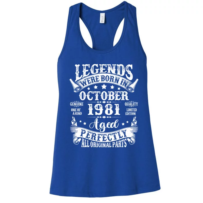 43 Years Old Legend Since October 1981 43rd Birthday Dad Women's Racerback Tank