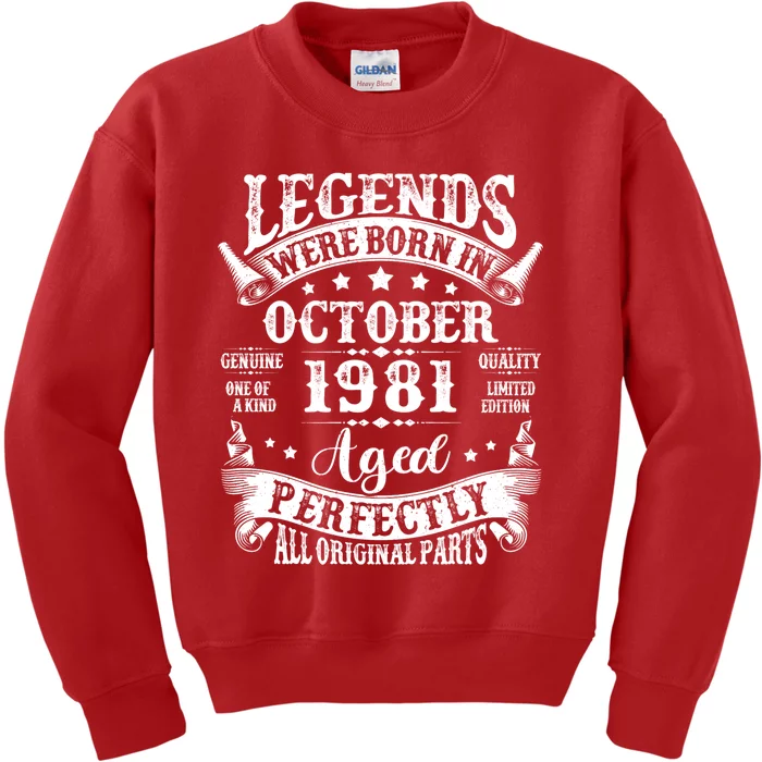 43 Years Old Legend Since October 1981 43rd Birthday Dad Kids Sweatshirt