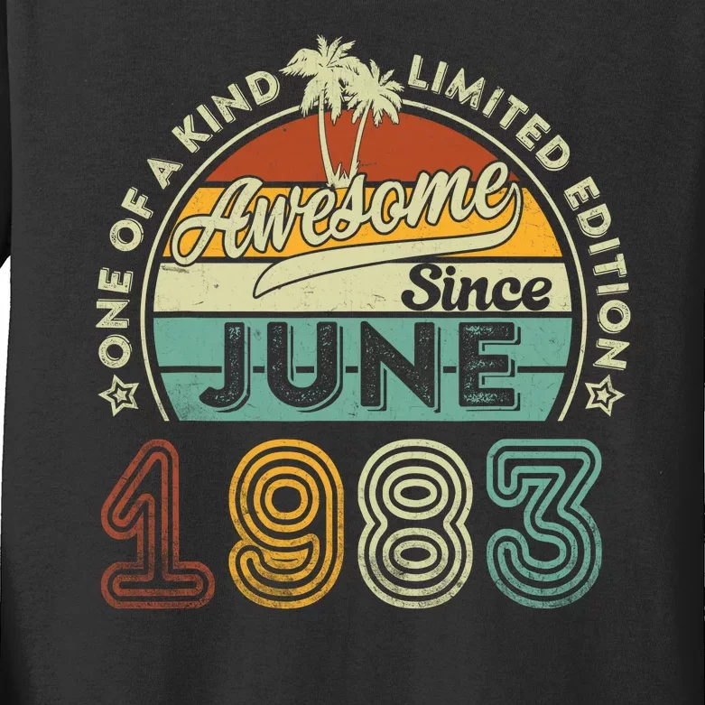 40 Year Old Awesome Since June 1983 40th Birthday Kids Long Sleeve Shirt