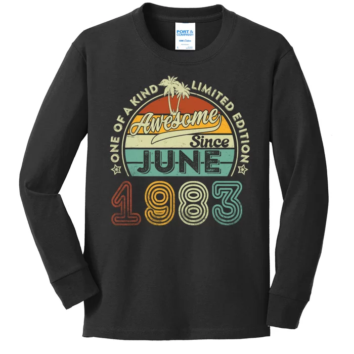 40 Year Old Awesome Since June 1983 40th Birthday Kids Long Sleeve Shirt