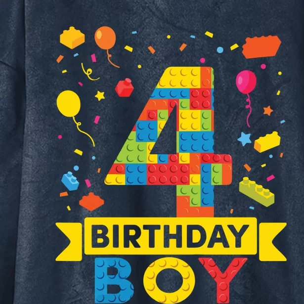 4 Year Old Building Blocks 4th Birthday Boy Hooded Wearable Blanket