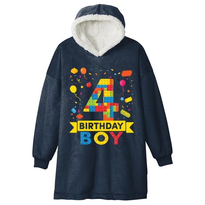 4 Year Old Building Blocks 4th Birthday Boy Hooded Wearable Blanket