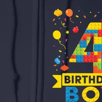 4 Year Old Building Blocks 4th Birthday Boy Full Zip Hoodie