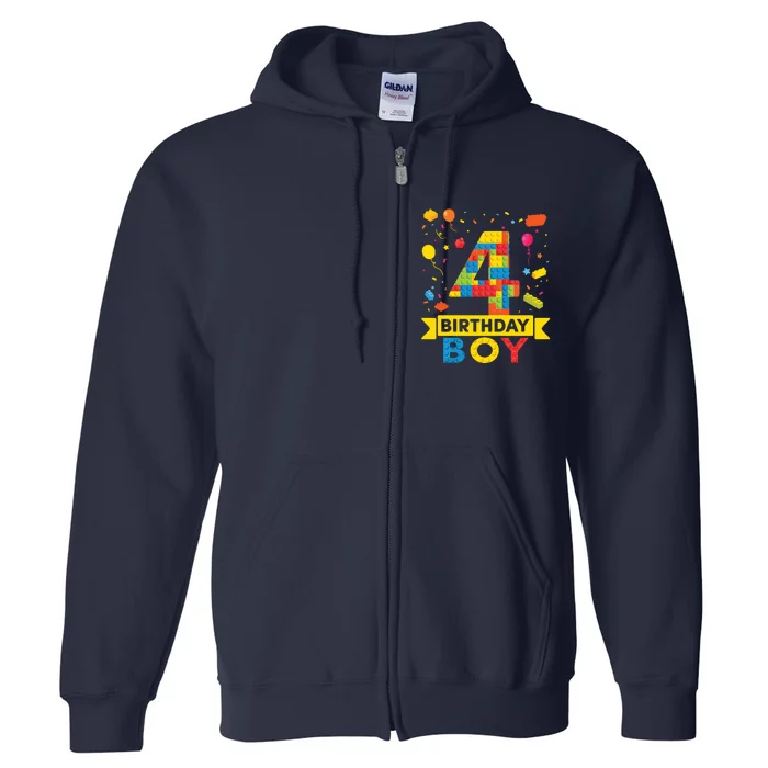 4 Year Old Building Blocks 4th Birthday Boy Full Zip Hoodie