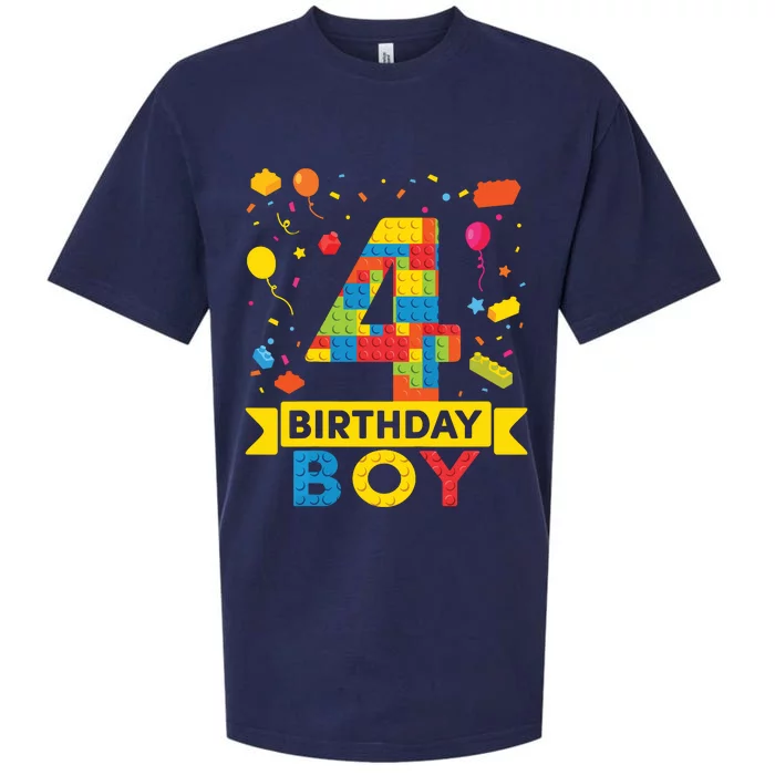 4 Year Old Building Blocks 4th Birthday Boy Sueded Cloud Jersey T-Shirt