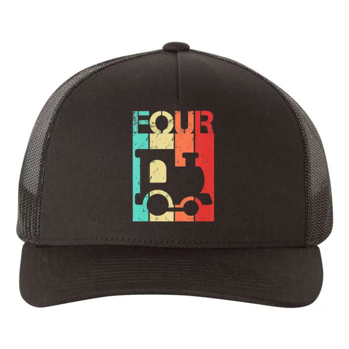 4 Year Old Train Birthday Fourth 4th Birthday Yupoong Adult 5-Panel Trucker Hat