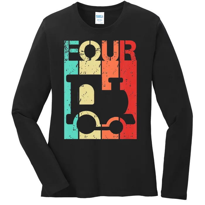 4 Year Old Train Birthday Fourth 4th Birthday Ladies Long Sleeve Shirt