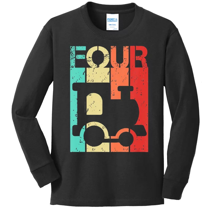 4 Year Old Train Birthday Fourth 4th Birthday Kids Long Sleeve Shirt