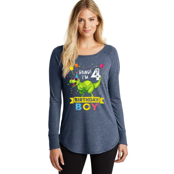 4 Year Old 4th Birthday Boy T Rex Dinosaur T Women's Perfect Tri Tunic Long Sleeve Shirt