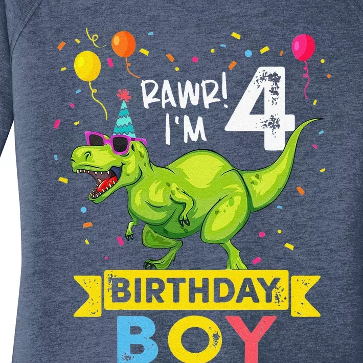 4 Year Old 4th Birthday Boy T Rex Dinosaur T Women's Perfect Tri Tunic Long Sleeve Shirt