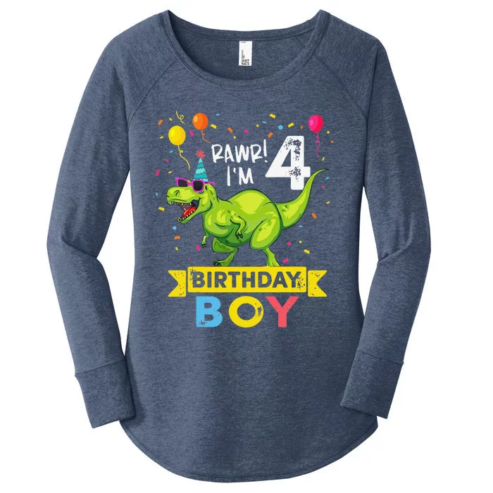 4 Year Old 4th Birthday Boy T Rex Dinosaur T Women's Perfect Tri Tunic Long Sleeve Shirt