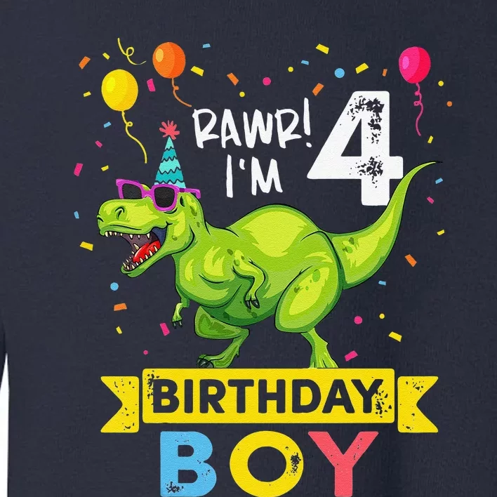 4 Year Old 4th Birthday Boy T Rex Dinosaur T Toddler Sweatshirt