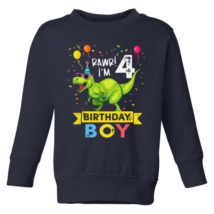 4 Year Old 4th Birthday Boy T Rex Dinosaur T Toddler Sweatshirt